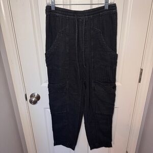 Free People Linen Blend Black Cargo Pants